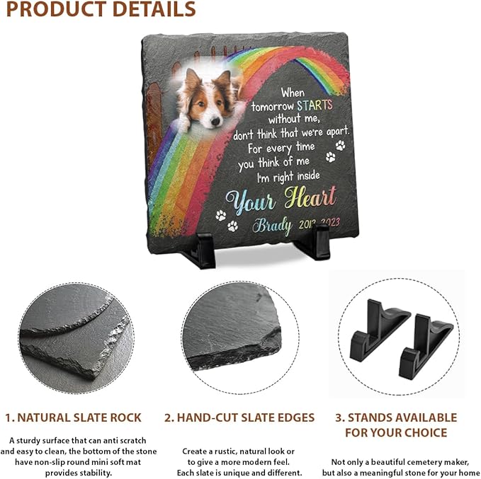 Rainbow Bridge Pet Memorial Gifts - Dog Bereavement Gifts - Square Shaped Dog Memorial Gifts for Loss of Dog Sympathy Gift - Cat, Dog Memorial Stone