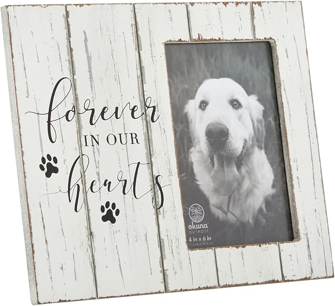 Okuna Outpost Country Style Dog Frame - 9.5 x 7.9 in, White Rustic Wood - Dog Memorial Photo Display & Pet Remembrance Gift