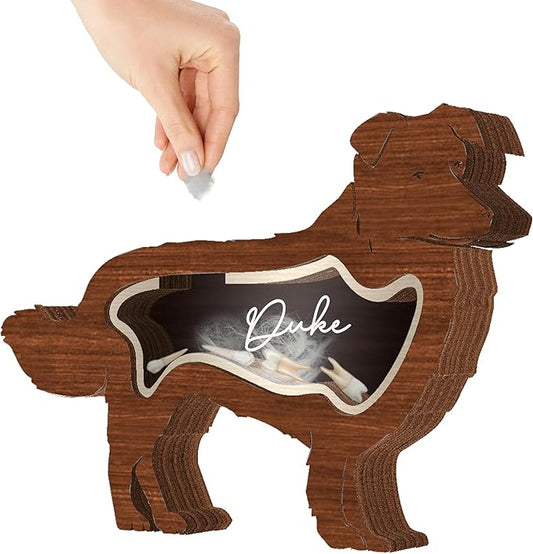 9" Border Collie Dog Hair Keepsake Box, Wooden Pet Urns for Dogs, DIY Pet Loss Sympathy Gifts, Unique Gift Dog Shape Standable Table Decor, Idea Gift for Pet Lover Storing Fur Teeth Ashes PS6-2L