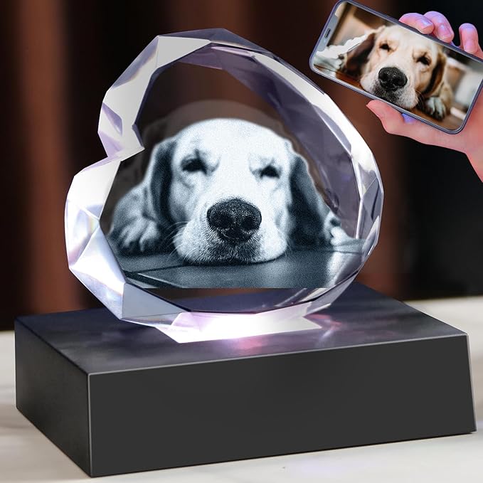 Personalized Pet 3D Crystal Photo,Pet Memorial Gifts for Dogs Cats Horses，Custom 3D Pictures,Engraved Crystal in Memory of Dog, Customized Photo Gifts