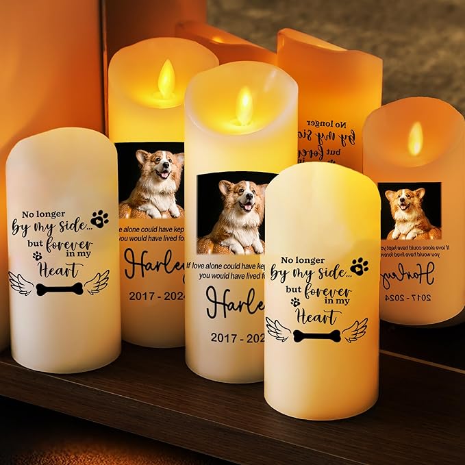 Remembrance Gift for Loss of Dog - Custom Pet Memorial LED Candle, Flickering Battery Operated Candle, Pet Loss Sympathy Gift, Pet Safe Tribute, Ideal Gifts for Dog Lovers