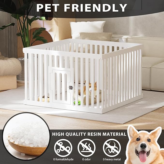 Dog Playpen with Locking Door - 12 Panel Indoor Puppy Play Pen & Pet Fence, 25.6 Inch Height Portable Playpen for Small Medium Dogs & Cats, Easy Set Up, Durable Plastic, White