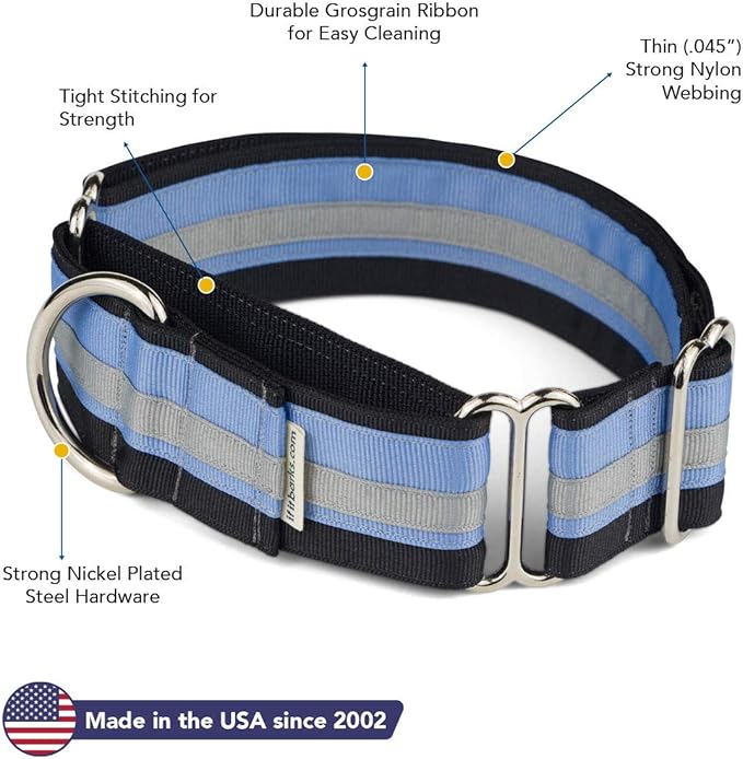 If It Barks - 1.5" Martingale Collar for Dogs - Adjustable - Nylon - Strong and Comfy - Ideal for Training - Made in USA - Small, Black Ice