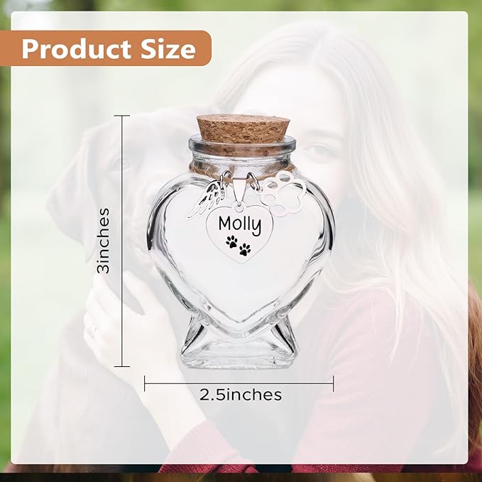 Pet Memorial Bottle for Pet Hair,Keepsake for Dog Hair with Heart Shape Glass,Pet Fur Memorial Fur Urn (Heart)