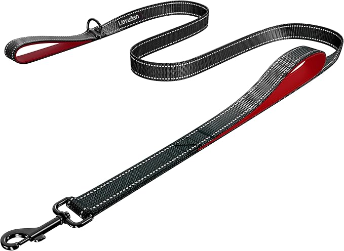 Dog Leash 5ft Long, Double Handle Dog Leash for Safety Control Training, Heavy Duty Dog Leads with Traffic Padded Handles, Reflective Leashes for Small Medium Large Dogs(5ft, Black Red)