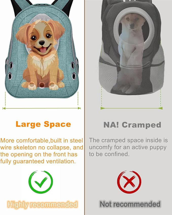 Pet Dog Backpack Carrier Small Doggy Front Backpack,Large Space Cat Carrier Backpack,Ventilated for Hiking,Camping,Travel,Suitable for Shopping and Vet,Max 12 lbs(Cyan)