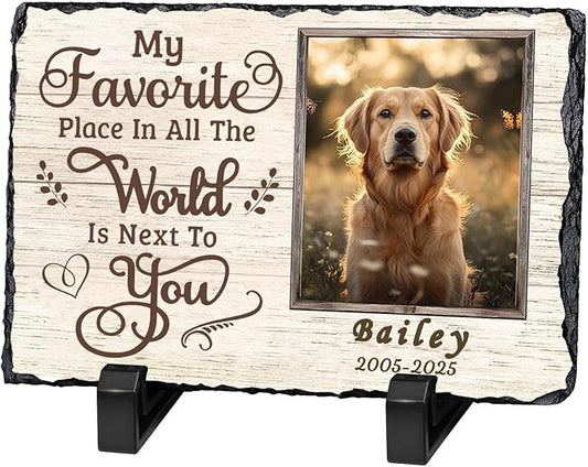 Ships Next Day Personalized Dog Memorial Gifts for Loss of Dog, Custom Pet Memorial Stone with Photo Name Date Bereavement Sympathy Gift for Dog Cat Lover