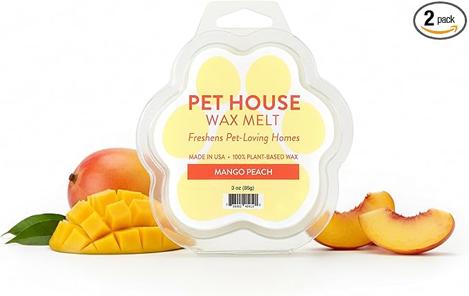 Pet House Wax Melts Mango Peach Spring Scented Wax Melts for Warmer- Long-Lasting Plant Based Air Freshener for Pet Odor Pack of 2