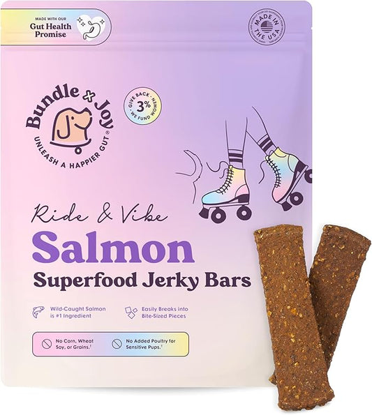 Bundle x Joy Ride & Vibe Salmon Jerky for Dogs - 5 Oz (6-Pack), Natural Superfood - Corn, Poultry, Soy & Grain Free Salmon Dog Treats Made in USA Only