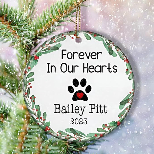 Pet Loss Ornament - Dog Memorial, Custom Christmas, Forever in Our Hearts