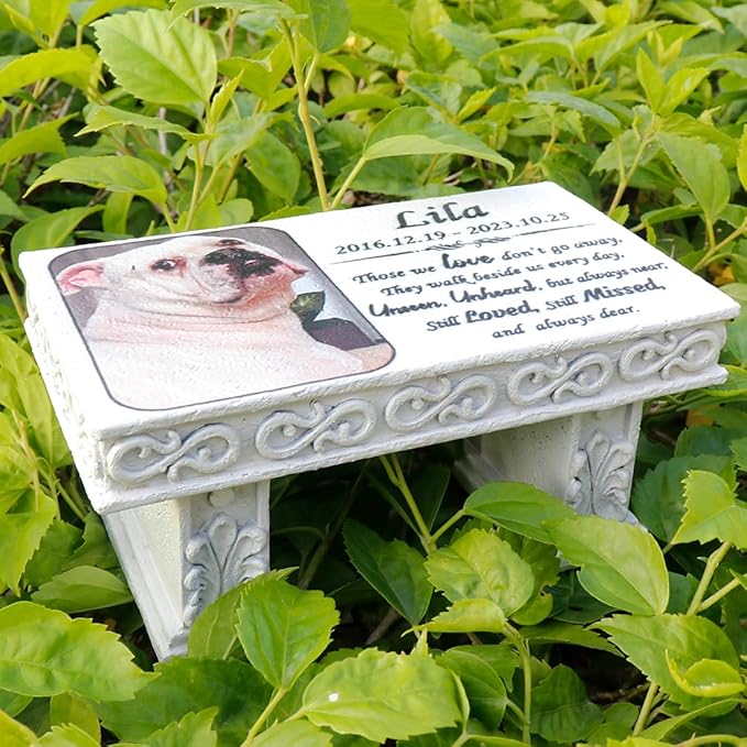 Personalized Memorial Bench for Pet Human, Custom Pet Memorial Stone with Colorful Photo, Pet Grave Marker Dog Headstone Cat Tombstone, Loss of Pet Gifts, Memorial Garden Plaque