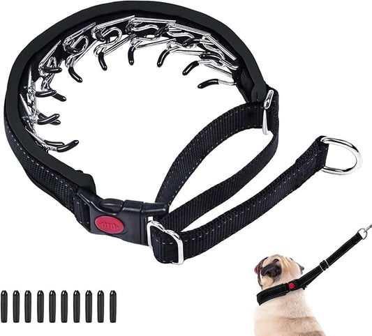 Martingale Collar for Dogs, Hidden No Pull Dog Collar with Buckle, Reflective Nylon Choke Collar Adjustable Limited Slip Collar for Large Medium Small Dogs Anti Pull Training Walking S Black