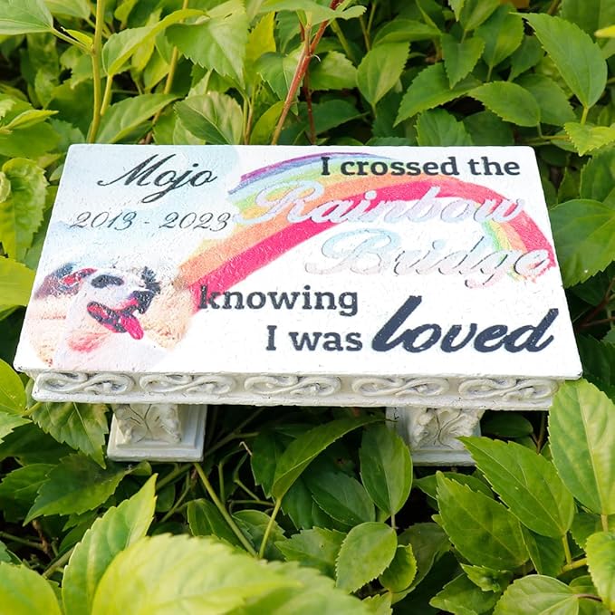 Personalized Memorial Bench for Pet Human, Custom Pet Memorial Stone with Colorful Photo, Pet Grave Marker Dog Headstone Cat Tombstone, Loss of Pet Gifts, Memorial Garden Plaque