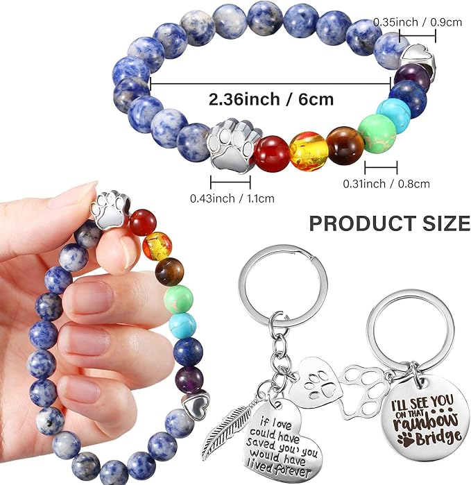 Jadive 9 Pcs Pet Memorial Gifts Sympathy Rainbow Memorial Bracelet Keychain with Poem Cat Card Dog Loss Remembrance Gifts for Men Women Who Loss of Beloved(Classic Style)