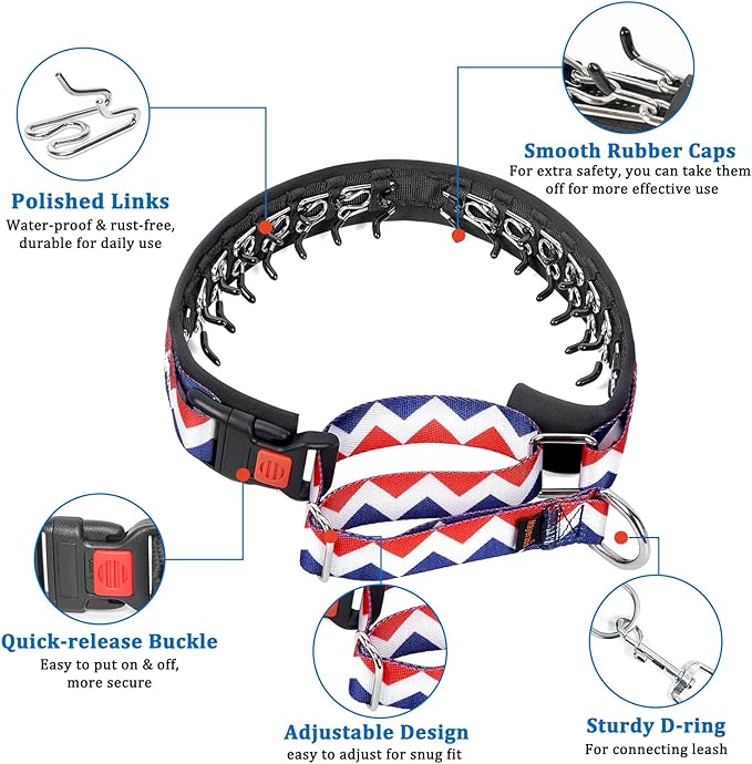 Mayerzon No Pull Dog Prong Collar Martingale, Personalized Pinch Collar with Geometric Patterns for Large Medium Small Dogs for Walking Training Festival, Easy to Use(M, Ethnic Red)