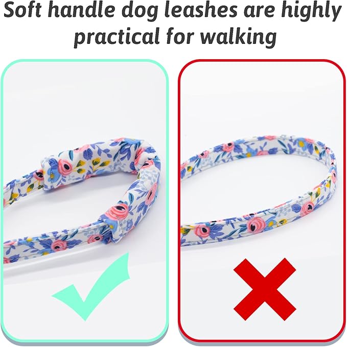 Dog Collar and Leash Set Girls Adjustable Puppy Collars with Floral Bow Tie for Small Medium Large Female Dogs, Blue Flower, XS