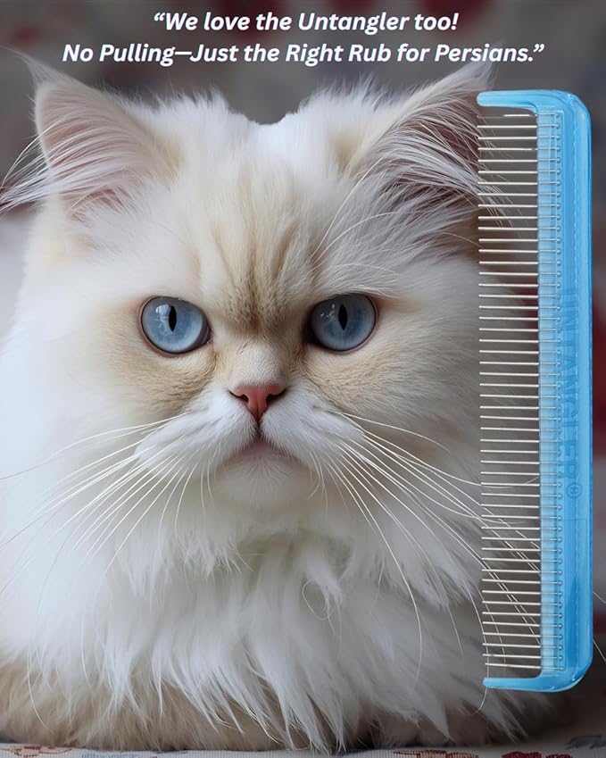 Pet comb with silky smooth rotating teeth for easy mat removal without pain to your pet (7" Sky Blue)
