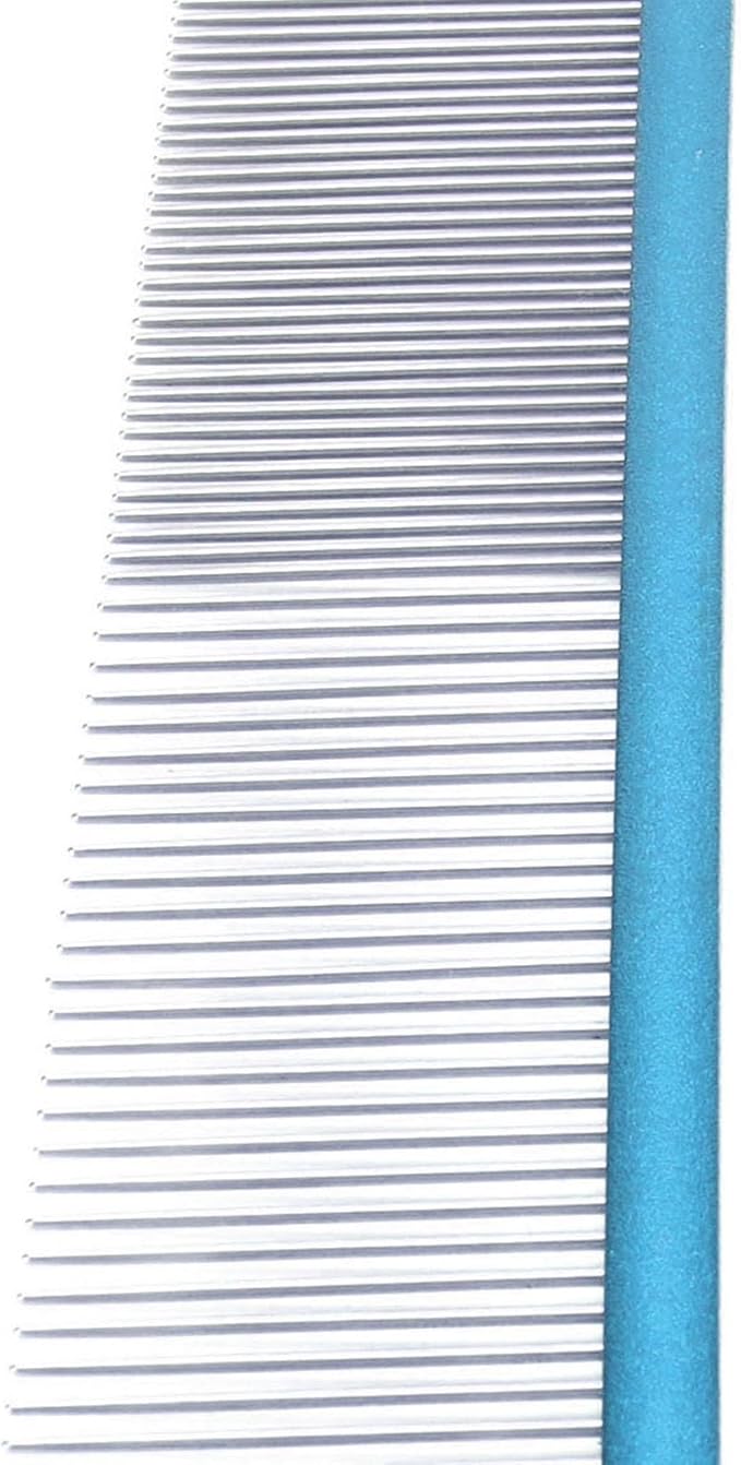 Pet Steel Comb Dogs and Cats, Professional Dog Grooming Comb For Shedding Tangles Knots, Pet Dematting Comb with Rounded Teeth and Non Slip Grip Handle for Long Haired Breeds(Blue 22cm/8.7in)