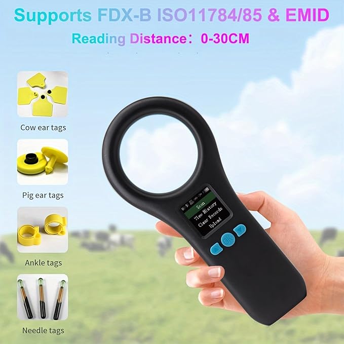 Pet Microchip Scanner, 134.2KHz/125KHz Animal Chip Reader Rechargeable Reader with 500 Data Storage, EMID/FDX-B/ISO1784/85 Pet ID Scanner for Dog/Cat/Pig/Animal (Black)