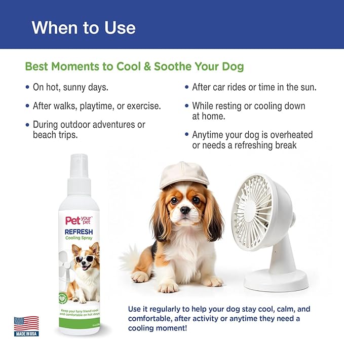 Dog Refresh Cooling Spray for Dogs 4oz, Non-Toxic Refreshing Mist, Made in USA, Helps Cool Down in Hot Weather, After Walks or Playtime, Great for Daily Use