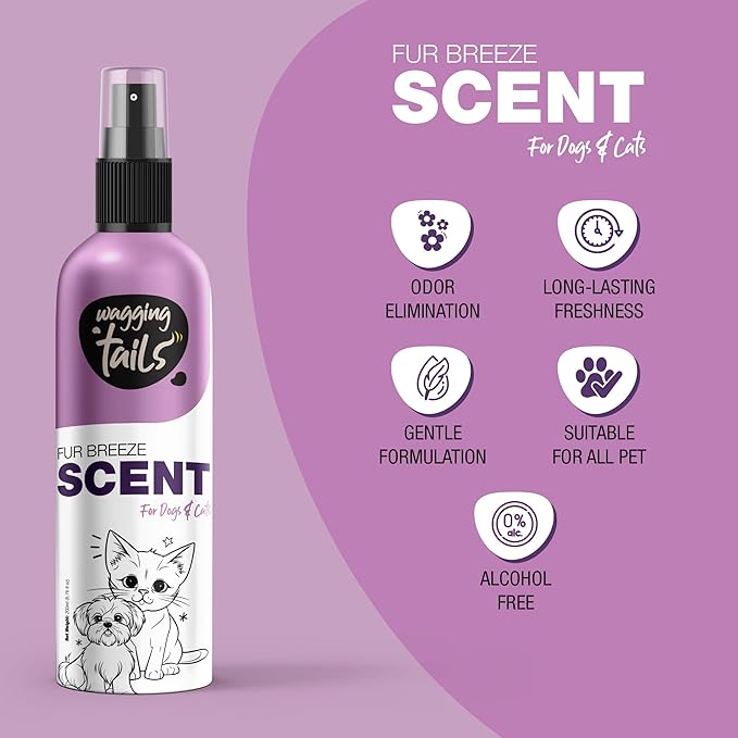 Wagging Tails Fur Breeze Scent Spray|Alcohol-Free Deodorizer for Dogs & Cats|Long-Lasting Natural Aloe Vera Fragrance|Odor Eliminator & Coat Freshener|200ml(6.76 fl oz)