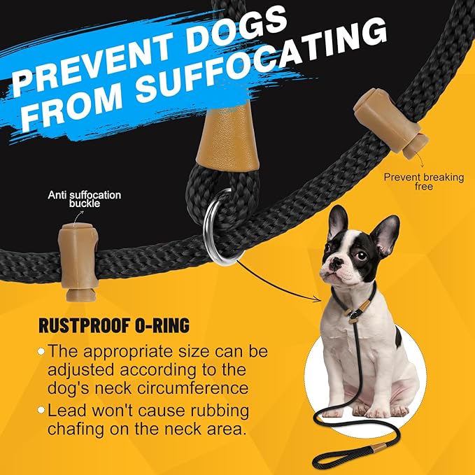 FASTFOX Dog Training Leash, 6ft x 1/2 Inch Slip Lead Loop for Small Medium Large Dogs, No Pull 3-in-1 (Black)