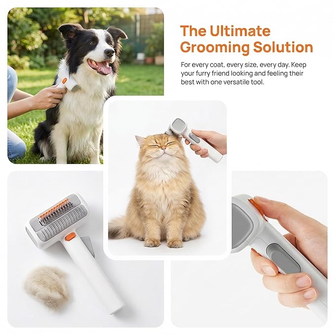 2-in-1 Pet Self-Detangling & Grooming Comb, One-Touch Dematting Brush For Long Hair Dogs. Undercoat Rake To Remove Loose Furs, Stubborn Mats Tangles, Professional Deshedding Tool Cats (2PCS)