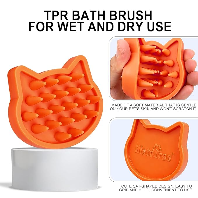 Orange Cat-Shaped Dog Bath Brush Dog Washing Brush Fine Pin Cat Massage Brush Pet Grooming Bathing Tool for Small Medium Dogs and Cats Remove Loose Hair Deep Cleansing