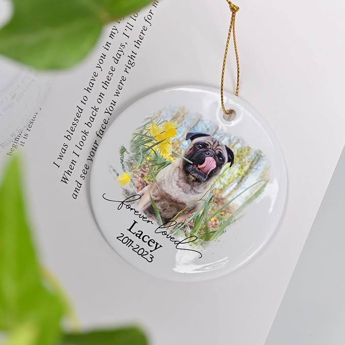 Personalized Dog Ornament - Christmas Memorial Gift for Pet Loss - Forever Loved Ceramic Bereavement Keepsake