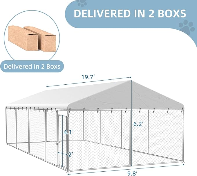 Rovibek 10X20FT Large Outside Dog Kennel, Heavy Duty Outside Dog Kennels Outdoor for Large Dogs with Secure Lock, Outdoor Dogs Enclosure for Yard with Thickened Roof