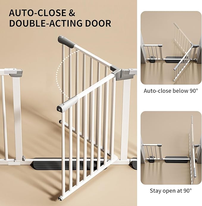 29.9-46" Wide Baby Gate for Door & Stair Safety Gate for Baby Dogs and Pets with 3 Extensions Adjustable Steel Barrier for Doorways and Hallways Easy Install White