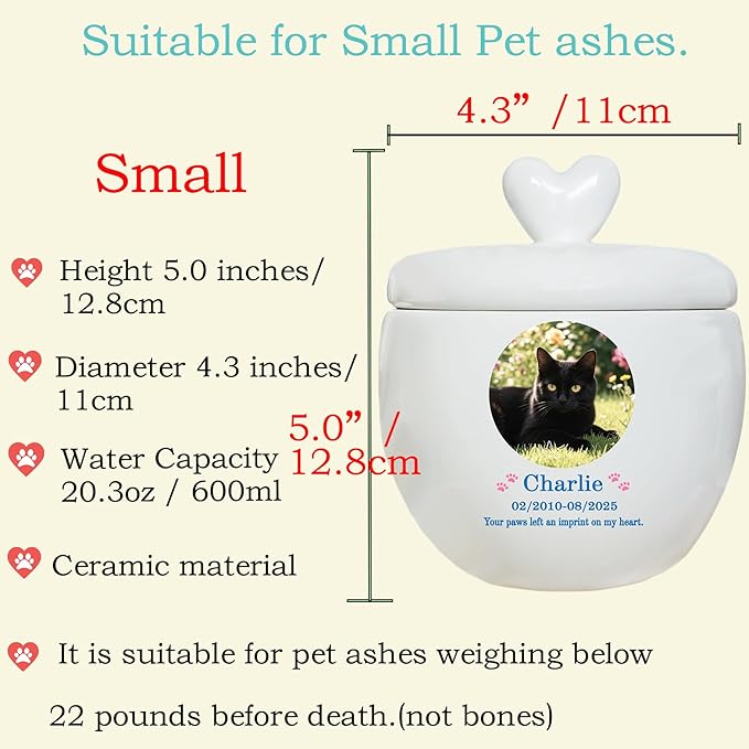 Personalized Pet Urn,Pet Urns for Dogs Cats,Pet Cremation Urn,Urns for Pet Ashes,Ceramic Urn,Dog cat Bird Rabbit urn,pet Loss, Handmade Custom. (Small,Suitable Ashes ≤22 lb (not Bones))