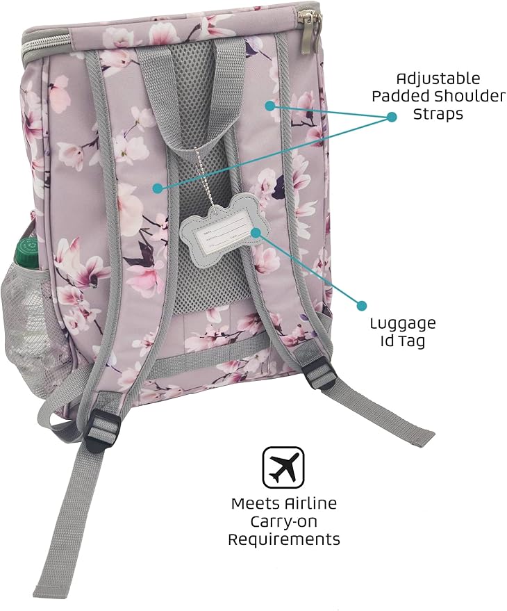 Mobile Dog Gear Week Away Dog Travel Bag Backpack (13"x7"x16", Floral) - Includes 2 Pet Food Storage Containers + 2 Collapsible Dog Water Bowls - Airline Approved Travel Accessories, Great for Trips