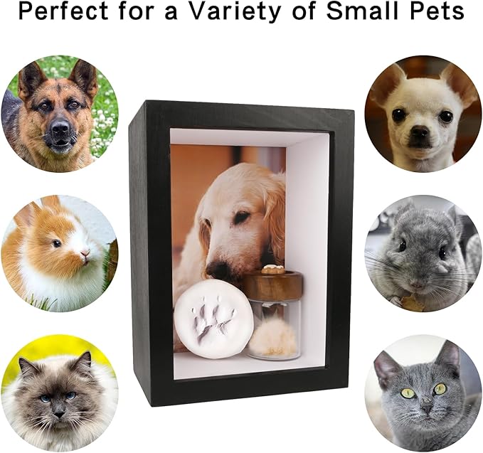 Dog Memorial Shadow Box Frame 5x7 with Paw Print Kit and Fur Keepsake Box Small Pet Memorial Frame Box for Dogs and Cats that Passed Pet Death Sympathy and Remembrance Gift for Pet Owners