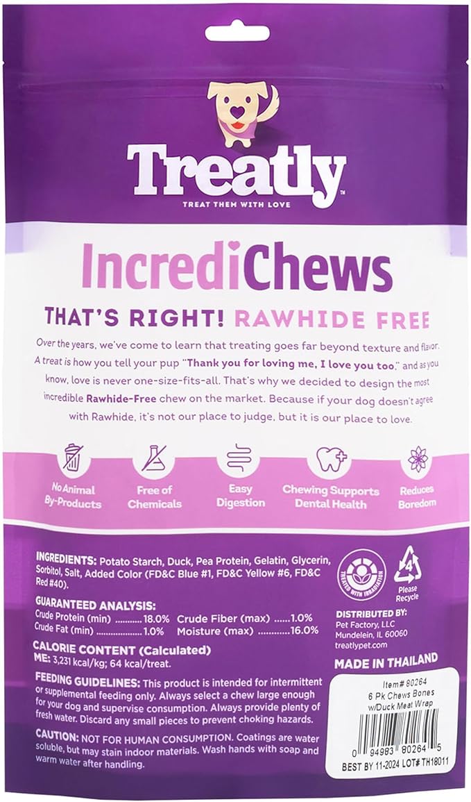 IncrediChews Bone w/Duck Meat Wrap Dog Chew Treats - 6 Count/2 Pack