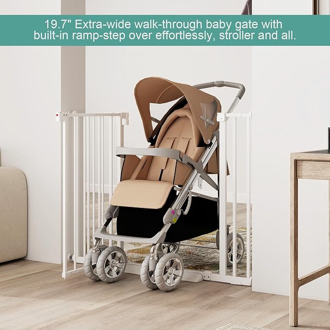 29.7-46" Baby Gate for Stairs with Banister Adapter Y-Spindle Rods, 30.5" Tall, Easy-Install Pressure Mounted Baby Gate for Doorways, Auto-Close Dog Gate Indoor for Child and Pets