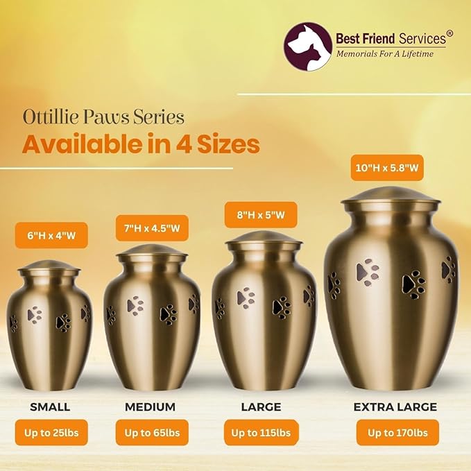 Ottillie Paws Legacy Series Pet Urn for Dogs, Handmade Brass Memorial Cremation Urn (Large - Pets up to 115 lbs, Brass, Horizontal, Ebony)