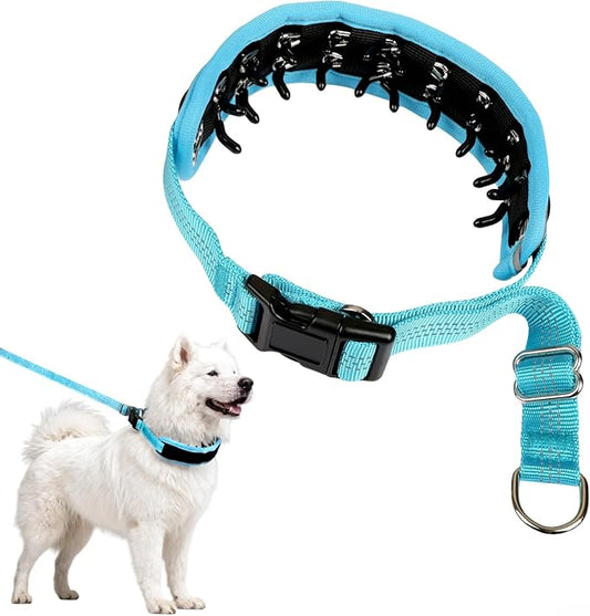 Lightweight Prong Collar for Dogs, Reflective No Pull Dog Collar | Adjustable Size Dog Pinch, Breathable Woven Fabric Air Grid Technology, Martingale Collar for Dogs Training(Blue-L)