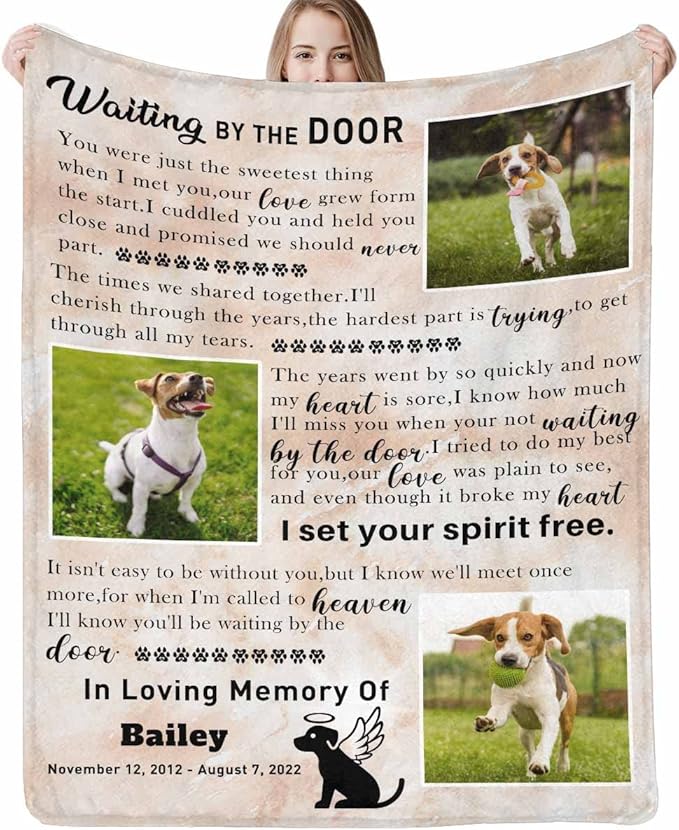 Artsadd Dog Name Custom Throw Blanket with Pictures,Dog Memorial Blanket Personalized Memory Gift for Family and Friends Customized Bed Throw Blanket Sympathy Remembrance Made in USA