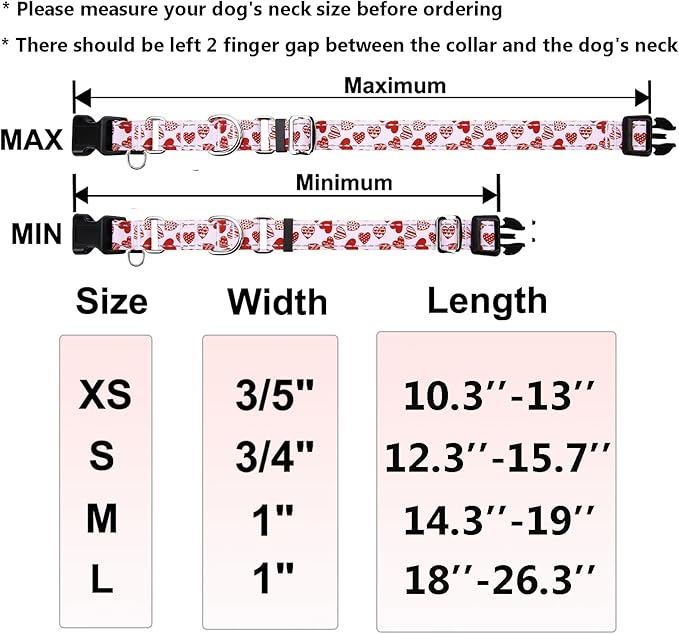 Valentines Reflective Martingale Collar for Dogs with Quick Release Buckle Cute Girl No Pull Dog Collars (Red Heart, Large)