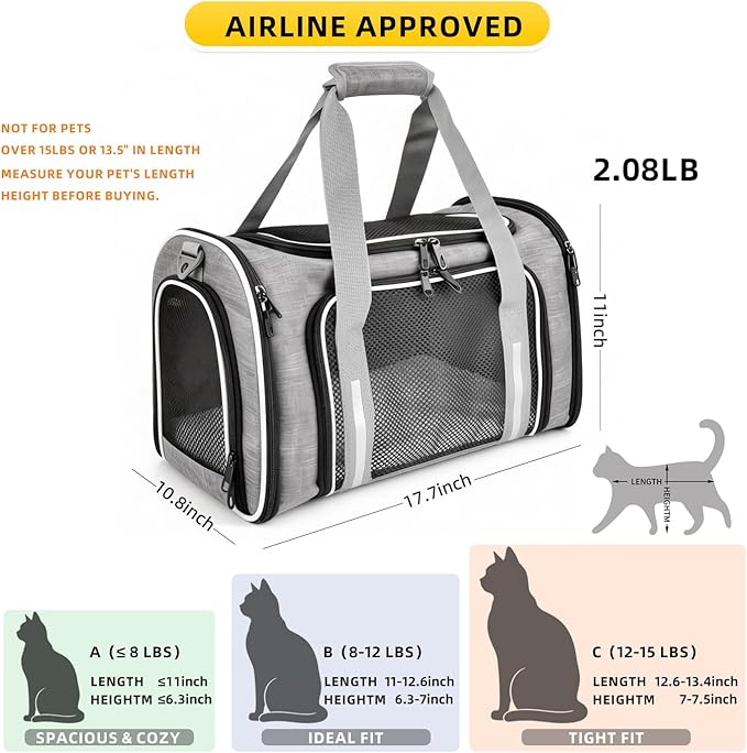 Airline Approved Cat Carrier, Soft Sided Pet Carrier for Small Dogs Cats up to 15lbs, Collapsible Sturdy Cat Travel Carrier, Claw-Resistant Mesh & Self-Locking Zippers (17.7x10.8x11) (Pink)