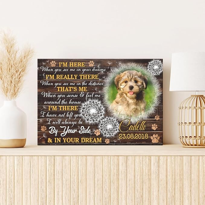 Dem Canvas Personalized Photo Canvas Prints, Dog Loss Gifts, By Your Side, Pet Memorial Gifts, Dog Death Sympathy Gifts, Dog Cat Passing Away Loss Gift Dog Grieving Gifts (18x12)