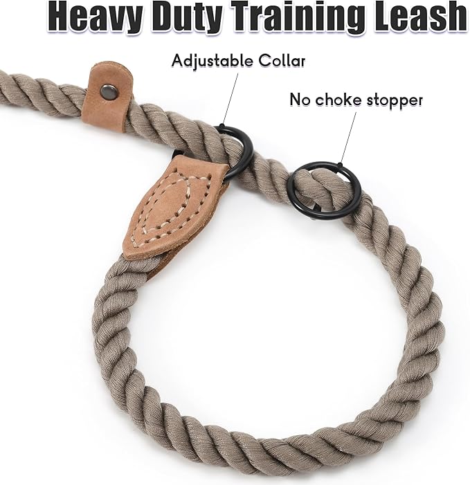 Mile High Life Slip Leads for Dogs | Heavy Duty Dog Training Leash | 6 Feet No Pull Slip Leashes w Leather Tip | Braided Rope Lead for Dogs Outside