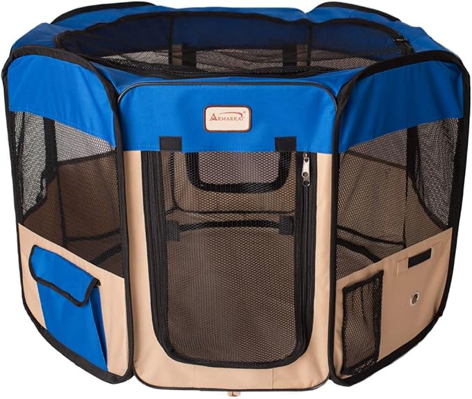 Armarkat Model PP001B-M Portable Pet Playpen in Blue and Beige Combo, Medium