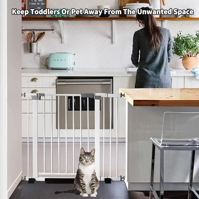 30 Inch Tall Cat Pet Gate Baby Gate Auto Close Dog Gates Adjustable 29.92""-57.48"" Wide Pressure Mounted Walk Through Swing Safety Pet Gates Child Gate (29.92""-57.48"" Wide), White