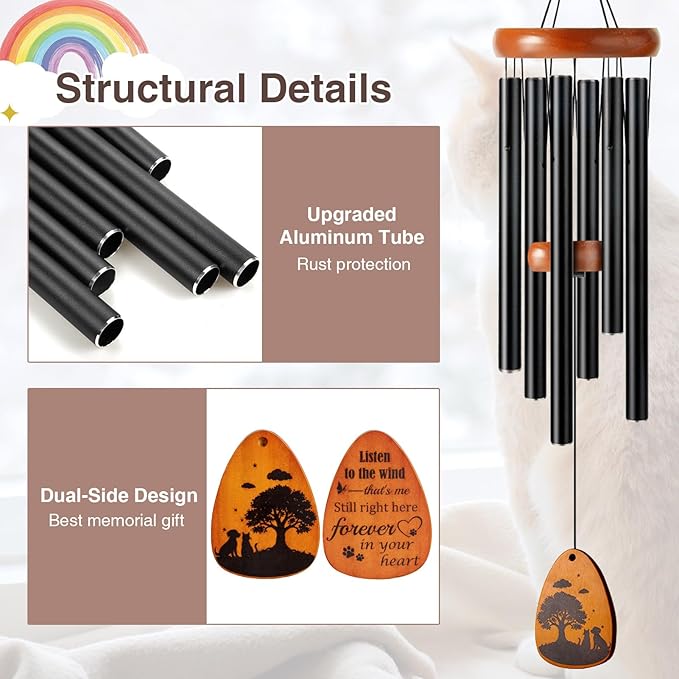 Dog Memorial Gift for Loss of Dog, 28" Wind Chimes Gifts for Pet Lover, Dual-Sided Pet Passing Away Decor with Remembrance Bereavement Gift Box Home Outdoor Garden Patio Use, Black