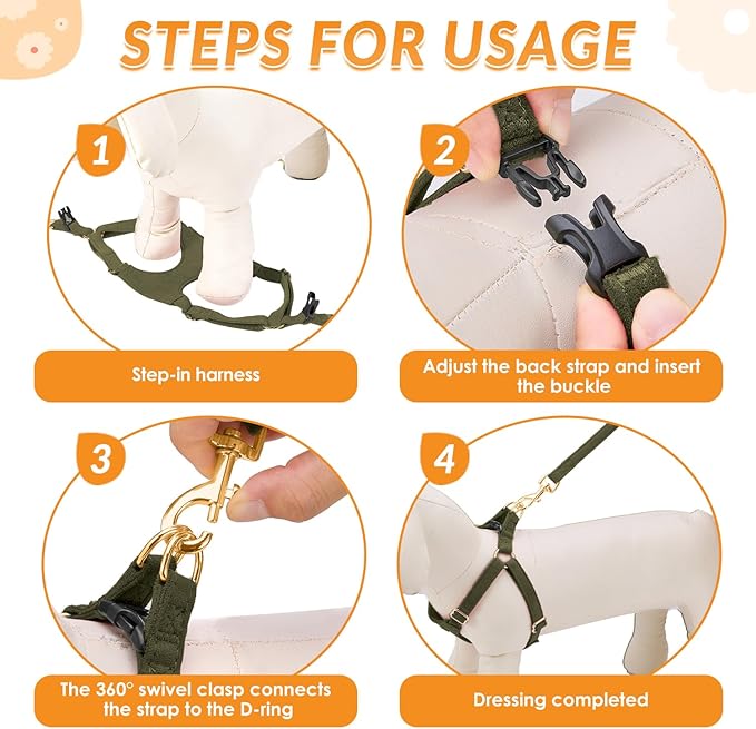 SlowTon Dog Harness Small Sized Dog - Soft XXS Dog Harness and Leash Set No Pull No Chock, Adjustable Lightweight Puppy Harness for XS Small Medium Dogs Cats (Solid Military Green, XXS)