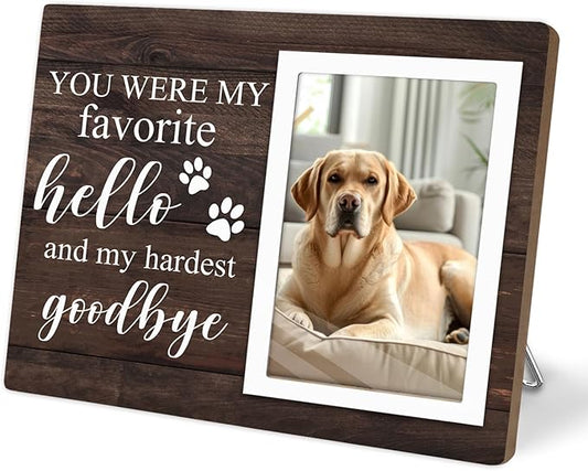 Pet Memorial Picture Frame for Dog,Cat Memorial Frame,In Loving Memory Photo Frame, Sympathy Gift for Loss of a Dog, Bereavement Keepsake for Pet Owners, Forever in Our Heart 4x6Inch Photo(Brown)