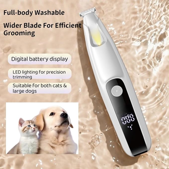 Ultra-Low Noise Dog Paw Trimmer,18mm Wide Blade Paw Groomer with LED Light,USB Rechargeable Paw Shaver with LED Display for Dogs and Cats White