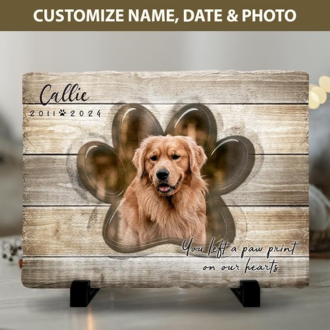 Memorial Stones Garden Decorative for Pet Lovers - Paw Print - Dog Loss Sympathy Gift with Personalized Message as Remembrance - Unique Plaque Marker, Headstone Outdoor